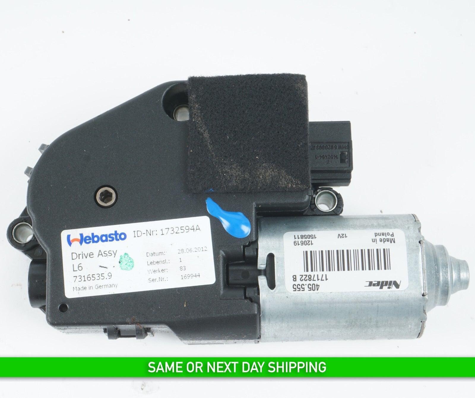 2012-2018 BMW 650i 640i COUPE SUN ROOF MOTOR 7316535 OEM