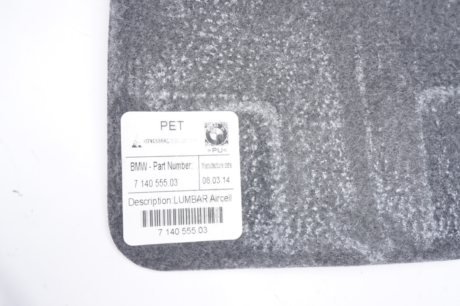 2011 - 2017 BMW X3 F25  7140555  RH Front Seat Lumbar Support Lordosis Pad