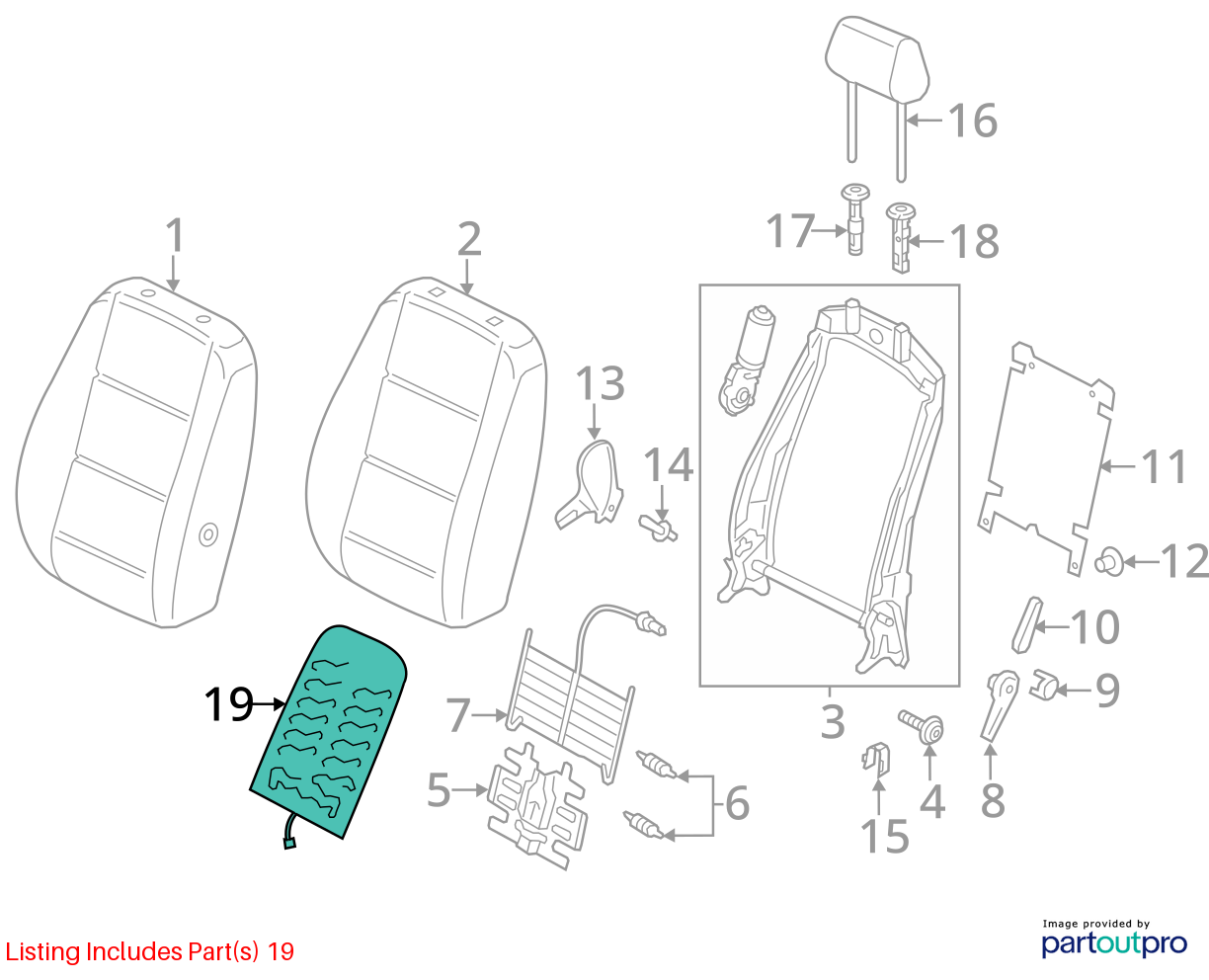 2012-2020 Volkswagen Passat Front Right Passenger Seat Back Upper Heat Mat  OEM