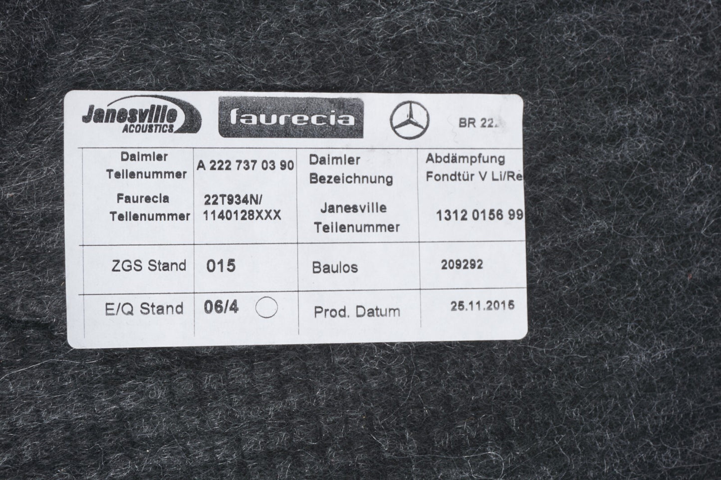 14 - 17 Mercedes W222 S600 S550 Rear Door Panel Trim Left Driver Side OEM