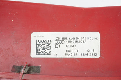 2011 - 2014 AUDI A8L TAIL LIGHT INNER REAR RIGHT PASSENGER SIDE  OEM