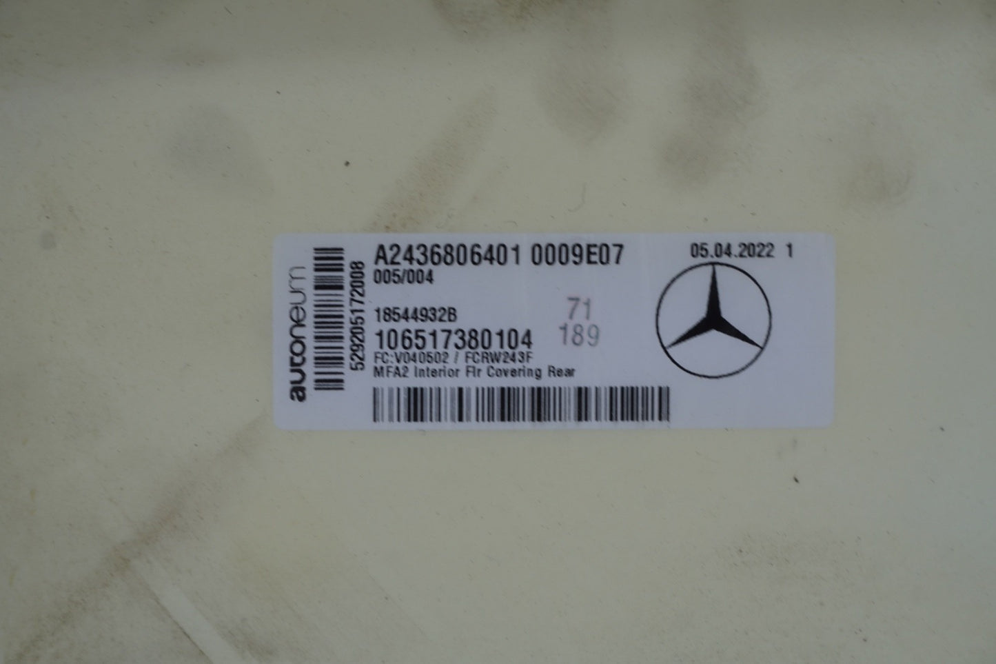 2022 - 2024 MERCEDES EQB350 X243 REAR FLOOR CARPET COVER LINER OEM