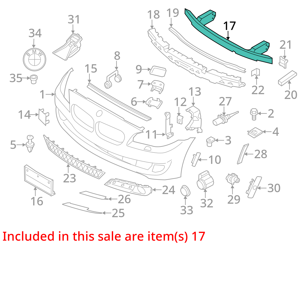 10-17 BMW 535i GT 550i GT F07 Front Bumper Reinforcement 51117200742 OEM
