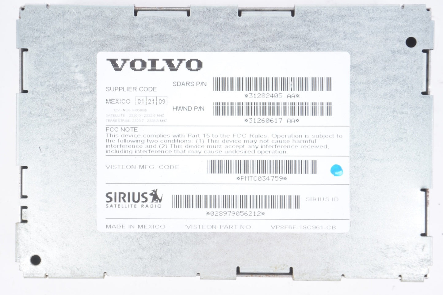2006-2013 VOLVO C70 SERIES SIRIUS SATELLITE RADIO RECEIVER MODULE 31282405